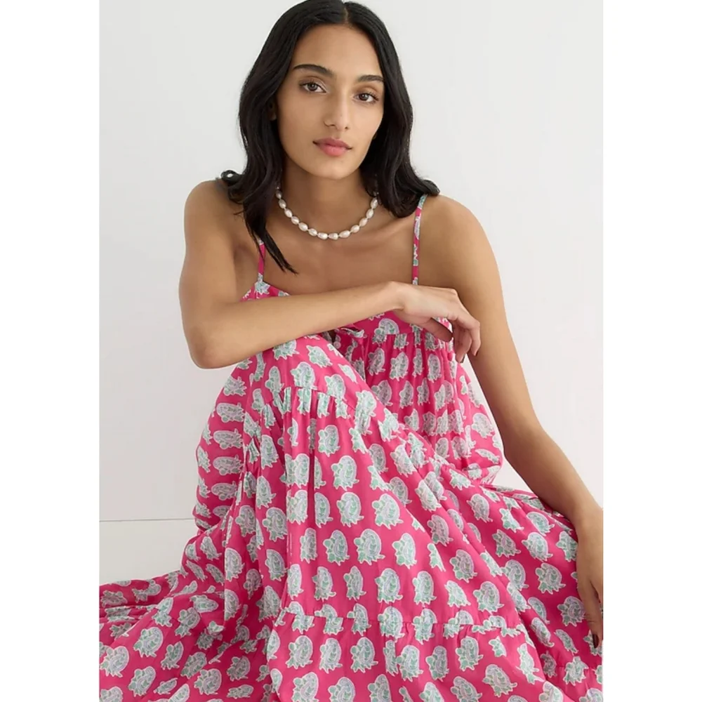 81. SZ Blockprints™ X J.Crew tie-front tiered maxi dress in bright-pink paisley - Picture 1 of 13